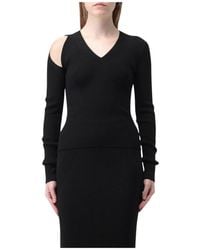McQueen - Truien & Vesten ,Zwart ,Wol Geribbelde Gebreide Cutout Sweater Jurk - Lyst