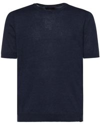 Fay - Truien & Vesten ,Blauw ,Katoen Rondgebreide Knit Met Korte Mouwen - Lyst