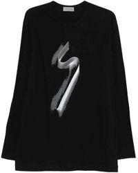 Yohji Yamamoto - Schwarzes Langarm-T-Shirt Mit Grafikdruck - Lyst