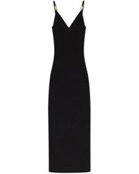 Versace - Kleedjes ,Zwart ,Polyester Jurk Met Smalle Bandjes En Een Aansluitende Pasvorm - Lyst