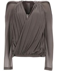 Rick Owens - Overhemden ,Grijs ,Katoen Maria Draped V-Neck Jacket - Lyst