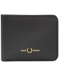 Fred Perry - Burnished Leather Billfold Wallet Black - Lyst