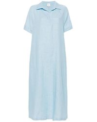 Eleventy - Blaues leinen maxikleid mit schlitzen - Lyst