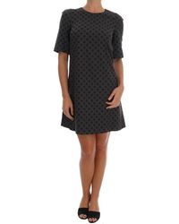 Dolce & Gabbana Polka Gestippelde Wool Stretch Jurk - Grijs