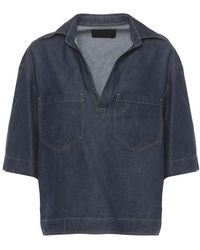 Dondup - Overhemden ,Blauw ,Denim V-Neck Denim Blouse - Lyst