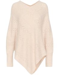 Cream - Truien & Vesten ,Polyester Gebreide Poncho Met V-Hals En Patroon - Lyst