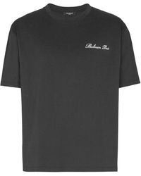 Balmain - Tops ,Zwart ,Katoen Geborduurd Handtekening T-Shirt - Lyst