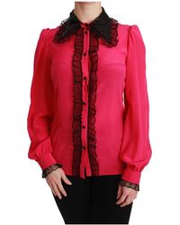 Dolce & Gabbana - Luxe Zijde Blend Kant Blouse Roze - Lyst