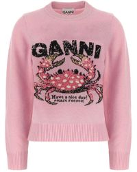Ganni - Truien & Vesten ,Roze ,Round-Neck Truien - Lyst
