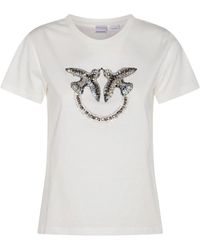 Pinko - T-shirt donna quentin jersey logo birds ricamo borchie z15 colore bianco - Lyst