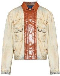 DSquared² - Jassen ,Denim Denim Jacket Met Leren Afwerking - Lyst