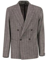 Tagliatore - Jassen ,Grijs ,Gestreepte Double-Breasted Blazer - Lyst