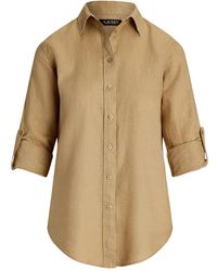 Ralph Lauren - Overhemden ,Bruin ,Linnen Bruin Lauren Karrie-Long Mouw Shirt Overhemden - Lyst