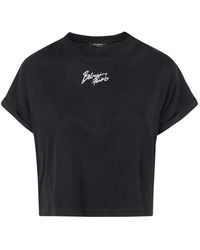 Balmain - Tops ,Zwart ,Katoen Cropped T-Shirt Met Paris Print - Lyst