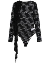 Oséree - Tops ,Zwart ,Body Met Kanten Ruchesmouwen - Lyst
