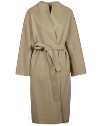 Sandbeige - Jassen ,Groen ,Wol Minimalistische Zwarte Wollen Jas Met Mandarijnkraag - Lyst