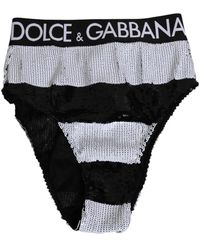 Dolce & Gabbana - Ondergoed ,Wit ,Pailletten Zwart Wit Paillet Hoge Taille Slipje - Lyst