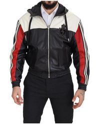 Dolce & Gabbana - Trainingsjack Leren Jas Met Capuchon Colorblock-Stijl - Lyst