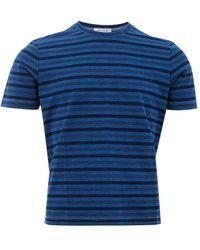 Gran Sasso - Blau gestreiftes baumwoll-t-shirt, regular fit - Lyst