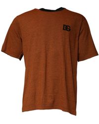 Dolce & Gabbana - Tops ,Bruin ,Katoen Bruine Katoenen Logo Crew Neck T-Shirt - Lyst