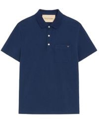 Valentino - Tops ,Blauw ,Katoen Cotton Piqué Polo Met Vgold - Lyst