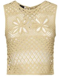 Pinko - Gelber Häkel-Mesh-Pullover - Lyst