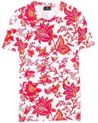 Etro - Tops ,Veelkleurig ,Katoen Katoenen T-Shirt Met Geplaatste Print - Lyst