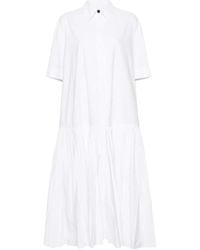 Jil Sander - Witte Poplin Midi Jurk - Lyst