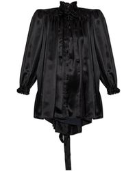 Balenciaga - Overhemden ,Zwart ,Leer Zijden Shirt Met Decoratieve Strik Bij De Halslijn - Lyst