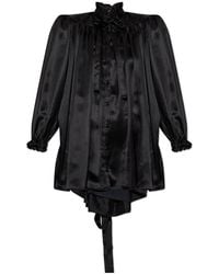 Balenciaga - Overhemden ,Zwart ,Leer Zijden Shirt Met Decoratieve Strik Bij De Halslijn - Lyst