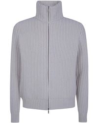 Barba Napoli - Wool Cashmere Viscose Volledige Rits Trui - Lyst
