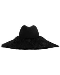 Comme des Garçons - Accessoires ,Zwart ,Wol Zwart Wollen Vilt Franje Rand Hoed - Lyst
