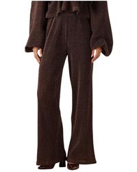 Notre-v - Broeken ,Bruin ,Polyester Bruine Wijde Broek - Lyst