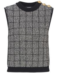 Balmain - Tops ,Zwart ,Tweed Tweed Crop Top Met Knopen - Lyst