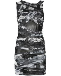 Versace Jeans Couture - Kleedjes ,Zwart ,Asymmetrische Gedrapeerde Jurk Zwart/Wit Ontwerp - Lyst