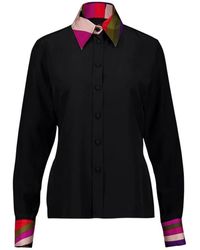 PUCCI - Overhemden ,Zwart ,Zijden Blouse Met Geprinte Kraag En Manchetten - Lyst