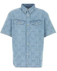 KENZO - Blaues button-up hemd mit taschen - Lyst