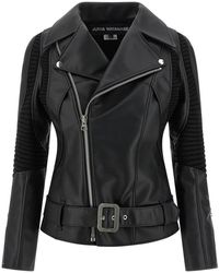 Junya Watanabe - Jassen ,Zwart ,Leer Gebreid Inzetstuk Jas - Lyst