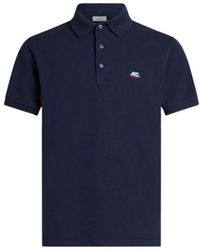 Etro - Tops ,Blauw ,Katoen Piqué Polo Shirt Van Katoen Met Pegaso-Borduursel - Lyst