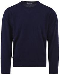 Aquascutum - Truien & Vesten ,Blauw ,Wol Extrafijne Merino Wol Crewneck - Lyst