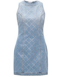 Balmain Denim Dress With Glass Stones - Blauw