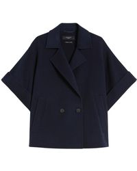 Max Mara - Jassen ,Blauw ,Wol Korte Wollen Jas Met Dubbele Knoopsluiting - Lyst