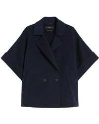 Max Mara - Jassen ,Blauw ,Wol Korte Wollen Jas Met Dubbele Knoopsluiting - Lyst