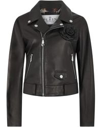 Philipp Plein - Jassen ,Zwart ,Leer Oversize Biker Jacket Flower - Lyst