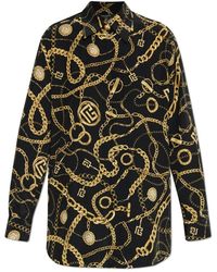 Balmain - Overhemden ,Zwart ,Leer Zijden Shirt Met Print - Lyst