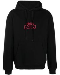 MSGM - Hoodies & Sweatvesten ,Zwart ,Katoen Hoodie Met Geborduurd Logo - Lyst