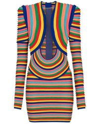 Balmain - Kleedjes ,Veelkleurig ,Polyester Korte, Veelkleurige Gebreide Jurk - Lyst