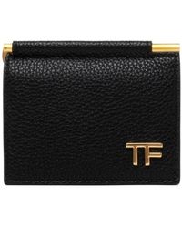 Tom Ford - Porta carte in pelle nera con logo - Lyst