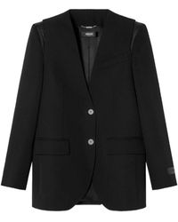 Versace - Zwarte Gewatteerde Leren Inzet Jas - Lyst