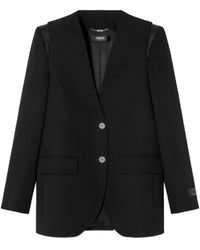 Versace - Zwarte Gewatteerde Leren Inzet Jas - Lyst